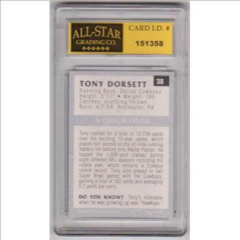 Graded 9 - Tony Dorsett 1991 Tuff Stuff Jr. #38 Card