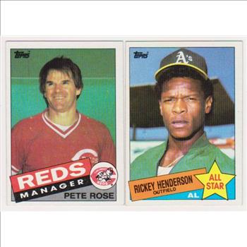 1985 Topps Pete Rose #547 + Rickey Henderson #706 Card Pair