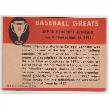 1961 Fleer Ban Johnson #48 Card - HOF'er