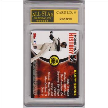 Graded 10 - Barry Bonds 2006 Topps Home Run History #BB666 Card