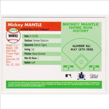 Mickey Mantle '55 Topps Style HR #92 2006 Topps #MHR92 Insert Card