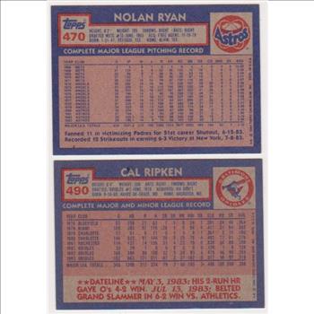 1984 Topps Nolan Ryan #470 + Cal Ripken #490 Card Pair