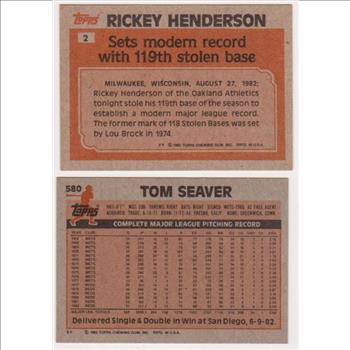 1983 Topps Rickey Henderson #2 + Tom Seaver #580 Card Pair