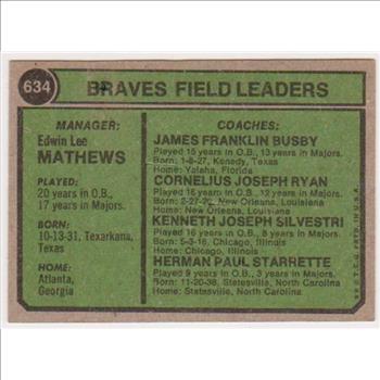 1974 Topps Eddie Mathews #634 Card - HOF'er