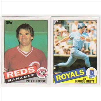 1985 Topps Pete Rose #547 + George Brett #100 Card Pair