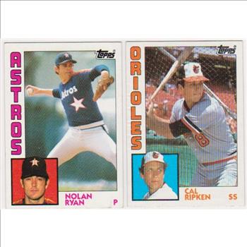 1984 Topps Nolan Ryan #470 + Cal Ripken #490 Card Pair