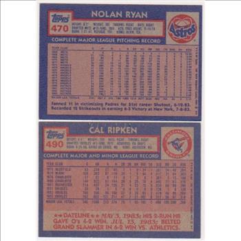 1984 Topps Nolan Ryan #470 + Cal Ripken #490 Card Pair