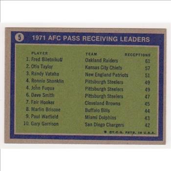 1972 Topps Fred Biletnikoff/Otis Taylor/Randy Vataha Receiving Leaders #5 Card