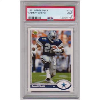 Graded PSA Mint 9 - Emmitt Smith 1991 Upper Deck #172 Card