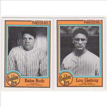 1987 Topps Nestle Babe Ruth #5 + Lou Gehrig #1 Card Pair - HOF'ers