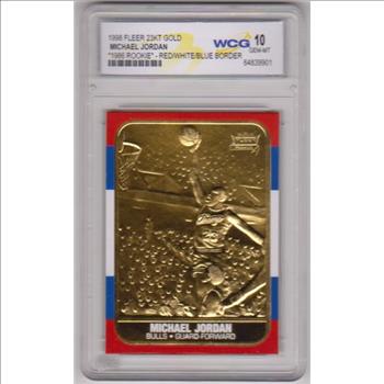Graded Gem Mint 10 - Michael Jordan 1998 Fleer '86 Rookie Style Red/White/Blue Border 23 Kt Gold Card
