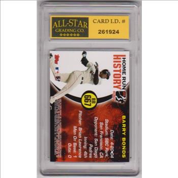 Graded 10 - Barry Bonds 2006 Topps Home Run History #BB667 Card