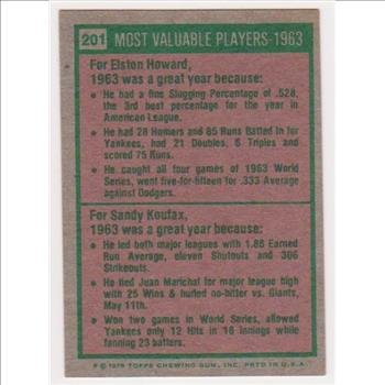 1975 Topps Elston Howard/Sandy Koufax #201 Card