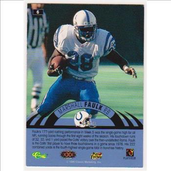 Only 499 Exist - Marshall Faulk 1996 Classic NFL Experience Printers Proof #6 Insert Card