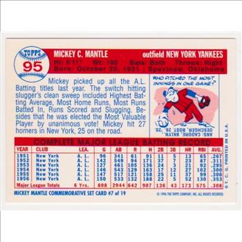 Mickey Mantle 1957 Topps #95 Commemorative Card - 1996 Topps #7 of 19 Insert Card