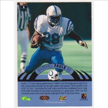 Only 499 Exist - Marshall Faulk 1996 Classic NFL Experience Printers Proof #6 Insert Card