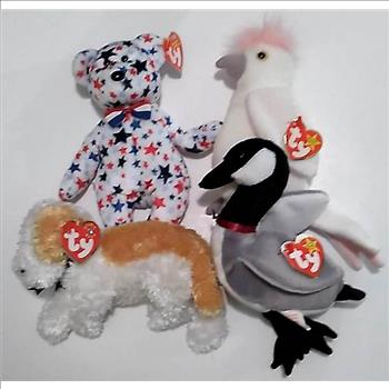 4 Different Ty Beanie Babies - 1998-2003 - w/ Red, White & Blue The Bear + More