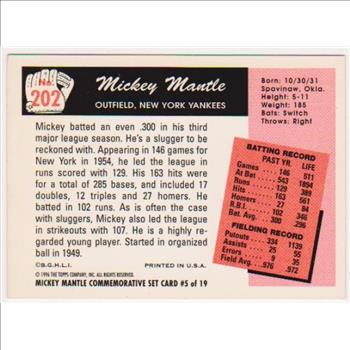 Mickey Mantle 1955 Bowman #202 Commemorative Card - 1996 Topps #5 of 19 Insert Card