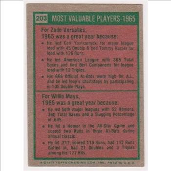 Vintage - 1975 Topps Mini Willie Mays/Zoilo Versalles #203 Card