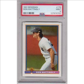 Graded PSA Mint 9 - Don Mattingly 1991 Bowman #178 Card