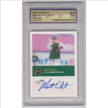 Signed Rookie Graded Mint 9 - Matt White 2000 Just Minors Justifiable 2K #BA-85 Version Certified Autographed Insert Card