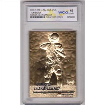 Rookie Graded Gem Mint 10 - Tom Brady 2000 Fleer Ultra Blue Metallic Signature Series 23 Kt Gold Card