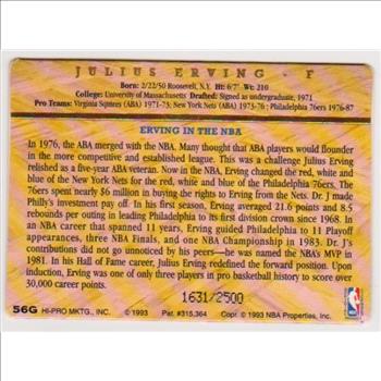 24 Kt Gold - Julius Erving - 1993 Action Packed 24 Kt Gold #56G Insert Card - #1414/2500