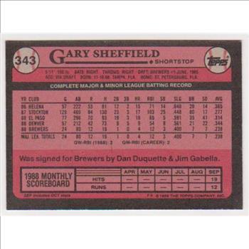 Wrong Front Error - Gary Sheffield Rookie 1989 Topps Card