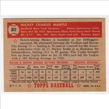 1952 Topps Mickey Mantle #311 Rookie Reprint Card