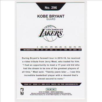 Kobe Bryant 2018-19 Hoops #296 Card