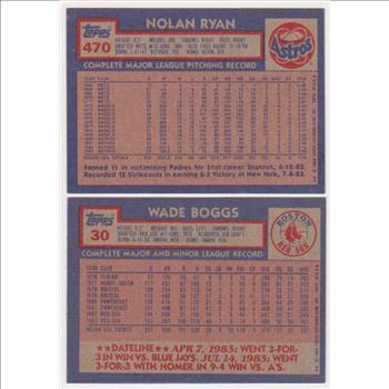 1984 Topps Nolan Ryan #470 + Wade Boggs #30 Card Pair