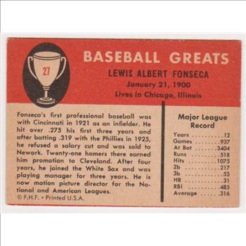 1961 Fleer Lew Fonseca #27 Card