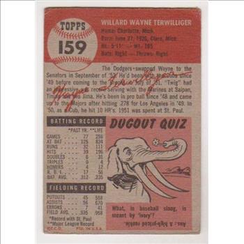 1953 Topps Baseball Wayne Terwilliger #159 Card 