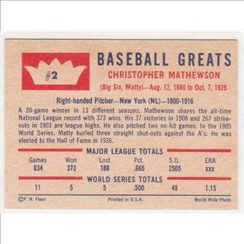 1960 Fleer Christy Mathewson #2 Card - HOF'er