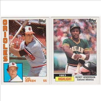 1984 Topps Cal Ripken #490 + Rickey Henderson #2 Card Pair