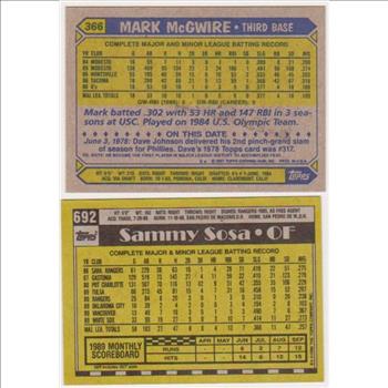 Rookies - Mark McGwire 1987 Topps + Sammy Sosa 1990 Topps Rookie Pair