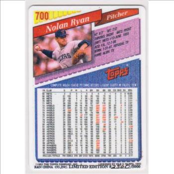 1993 Topps Nolan Ryan #700 Porcelain Card - #ed/5000 Produced