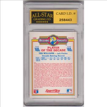 Graded 9 - Ted Williams 1986 Sportflics Decade Greats #25 Card