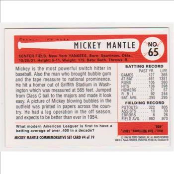 Mickey Mantle 1954 Bowman Finest #65 Commemorative Card - 1996 Topps #4 of 19 Insert Card