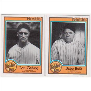 1987 Topps Nestle Babe Ruth #5 + Lou Gehrig #1 Card Pair - HOF'ers