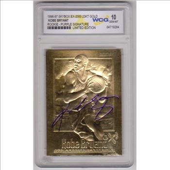 Rookie Graded Gem Mint 10 - Kobe Bryant 1996-97 Skybox EX-2000 w/ Purple Signature 23 Kt Gold Card