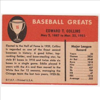 1961 Fleer Eddie Collins #16 Card - HOF'er