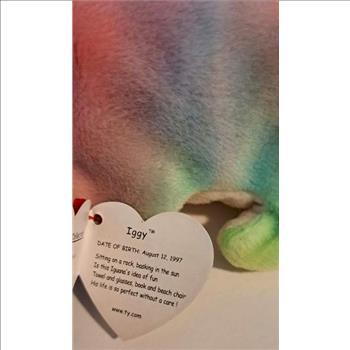 1997 Ty Beanie Baby Rainbow The Chameleon - New With Iggy Error Tags