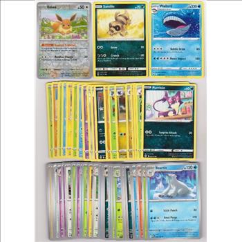 50 Different Pokemon Trading Cards w/ Eevee Reverse Holo + More