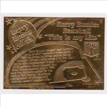 22 kt Gold Barry Bonds 1993 Pro Mint Gold Baseball Card - Sharp 