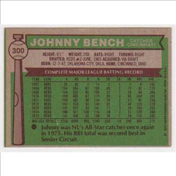 1976 Topps Johnny Bench #300 Card - HOF'er
