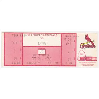 1998 Mark McGwire Home Run Record Breaking Season Cardinals/Expos UNUSED Baseball Game Ticket - RARE
