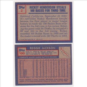 1984 Topps Rickey Henderson #2 + Reggie Jackson #100 Card Pair