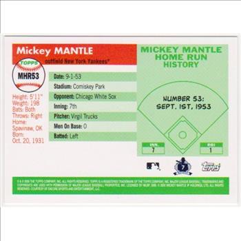 Mickey Mantle '55 Topps Style HR #53 2006 Topps #MHR53 Insert Card