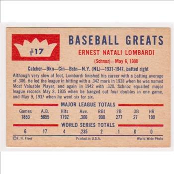 1960 Fleer Ernie Lombardi #17 Card - HOF'er